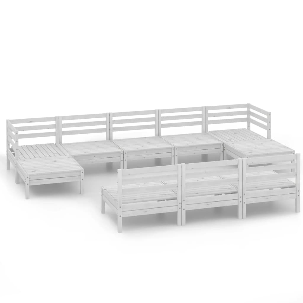 10-tlg. Garten-Lounge-Set Weiss Kiefer Massivholz